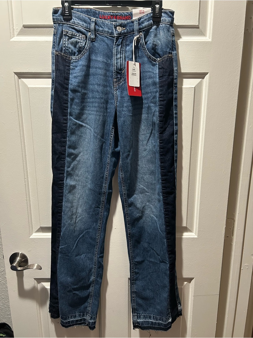 Lucky Brand High Rise Wide Leg Jeans with Contrast Side Panels Size 2/26 Long